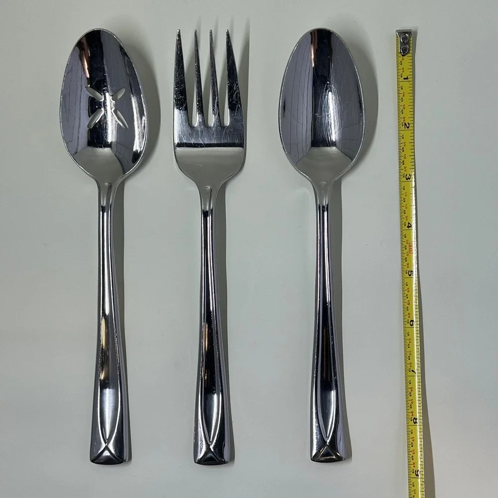 Oneida Lincoln Stainless Flatware Serving‎ Set 3-Piece Slotted Spoon Fork Spoon